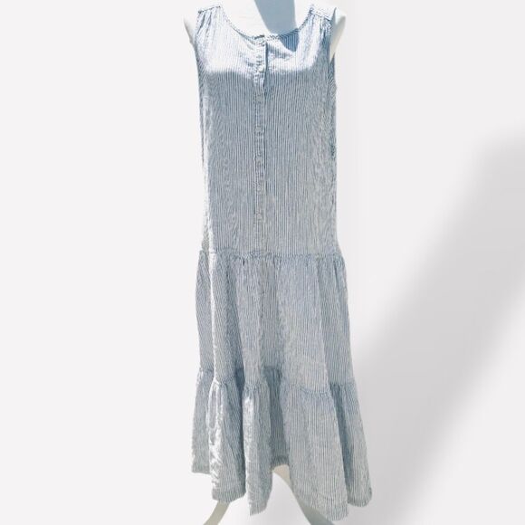 Max Studio Maxi White and Blue Dress Sz L - Picture 2 of 9